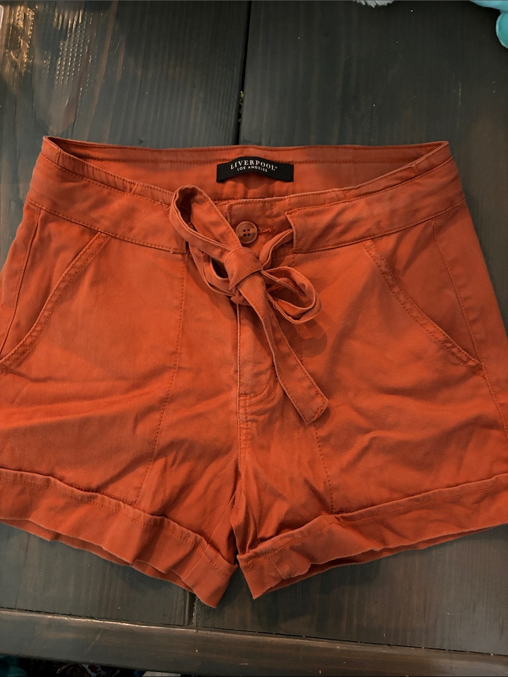 Liverpool High-Waist Rust Tie-Front Shorts